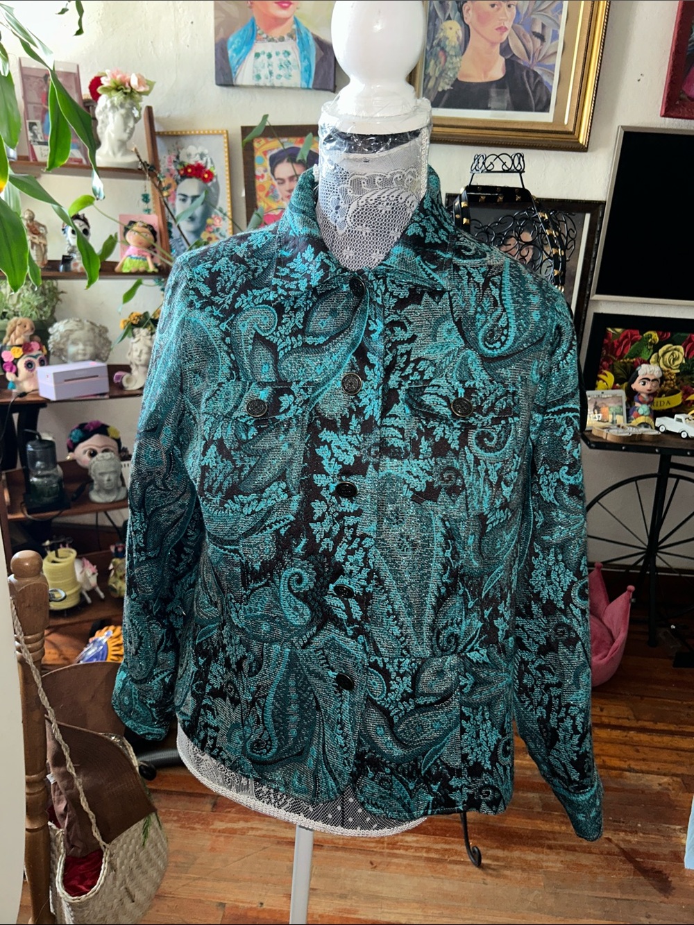 Laura Ashley Teal and Black Paisley Jacket